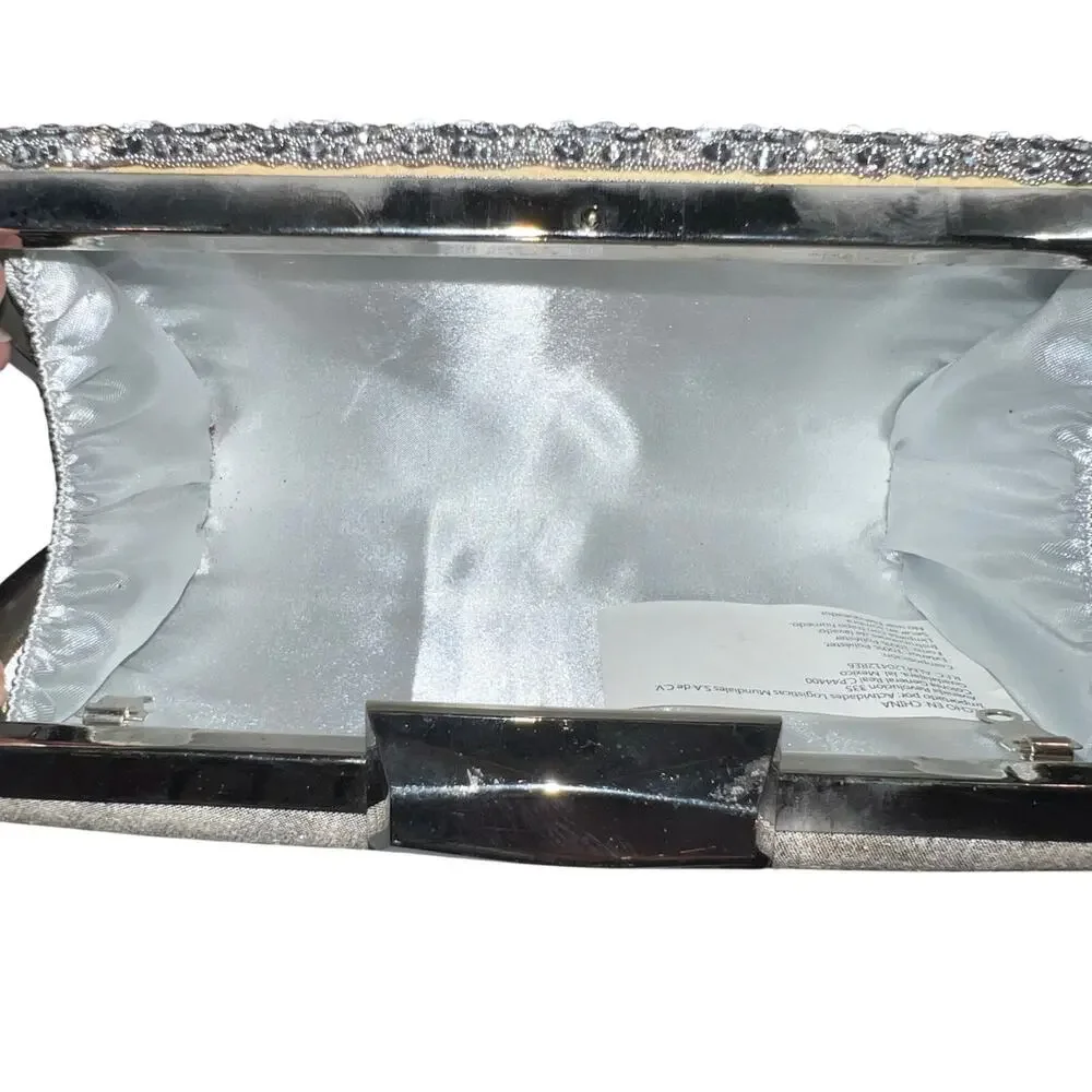 Ranias Collection silver glitter clear rhinestone gold contrast‎ evening clutch